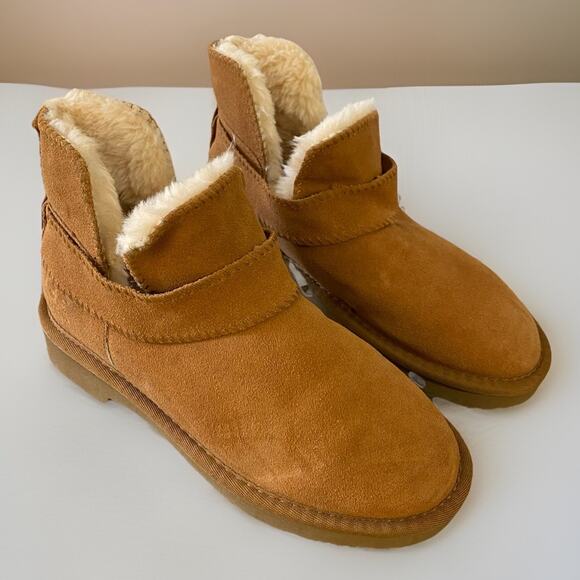 UGG Shoes - UGG “Mckay” Chestnut Suede Sheepskin Ankle Mini Boots Booties Size 6 Women NEW